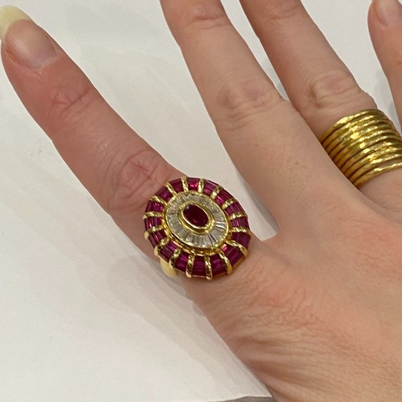 10k VINTAGE ORIGINAL ART DECO 18K GOLD NATURAL DIAMOND AND RUBY RING Size 7 - Picture 13 of 15